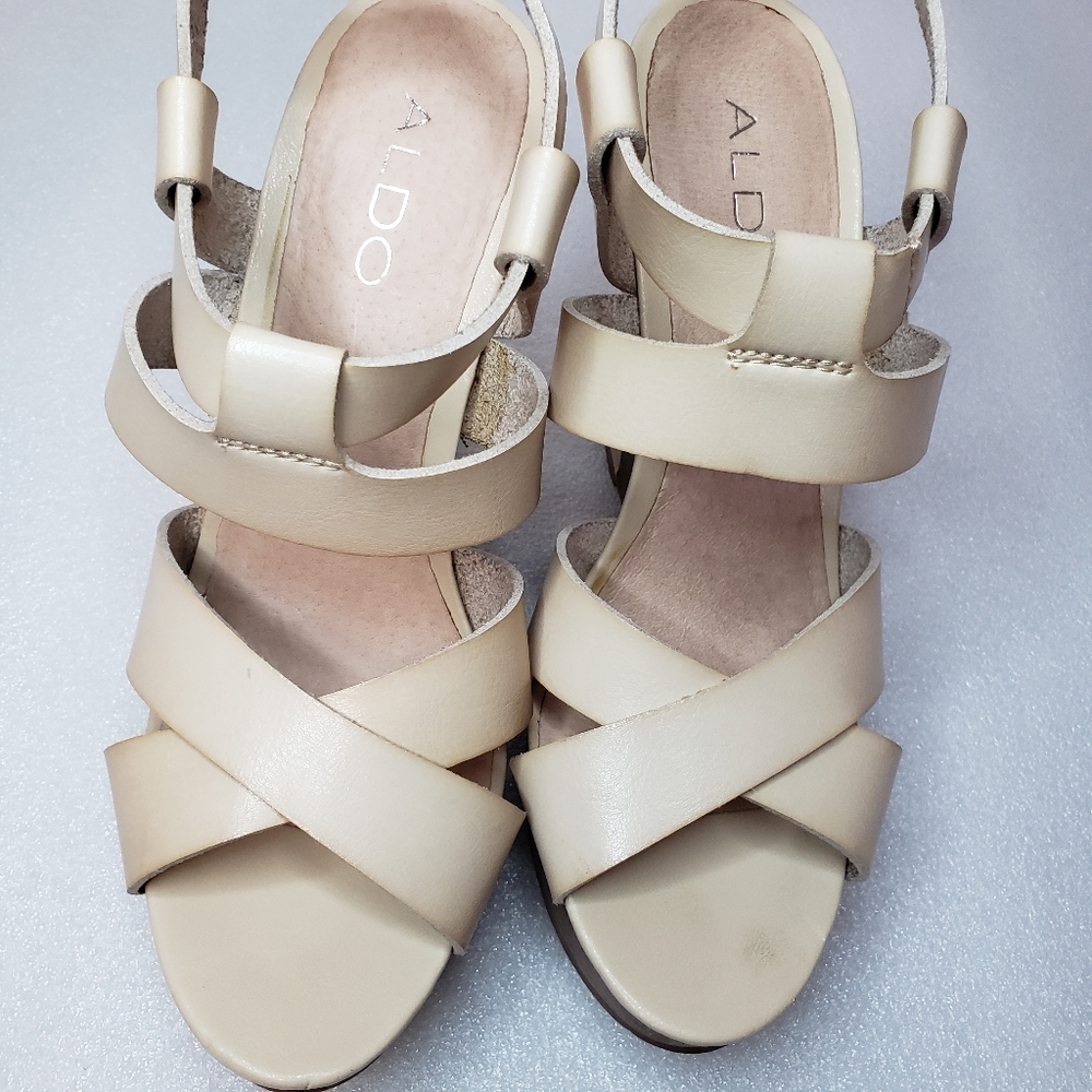 Aldo Nude Strappy Wedges Size 7.5 / 38 - Picture 10 of 11